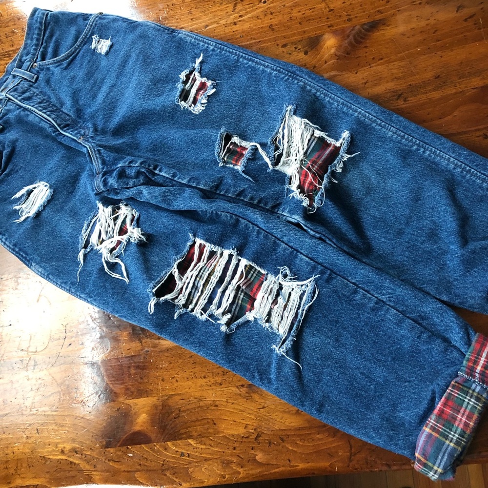 SOLD Vintage Landsโ End Flannel Lined Distressed - Picture 6 of 8
